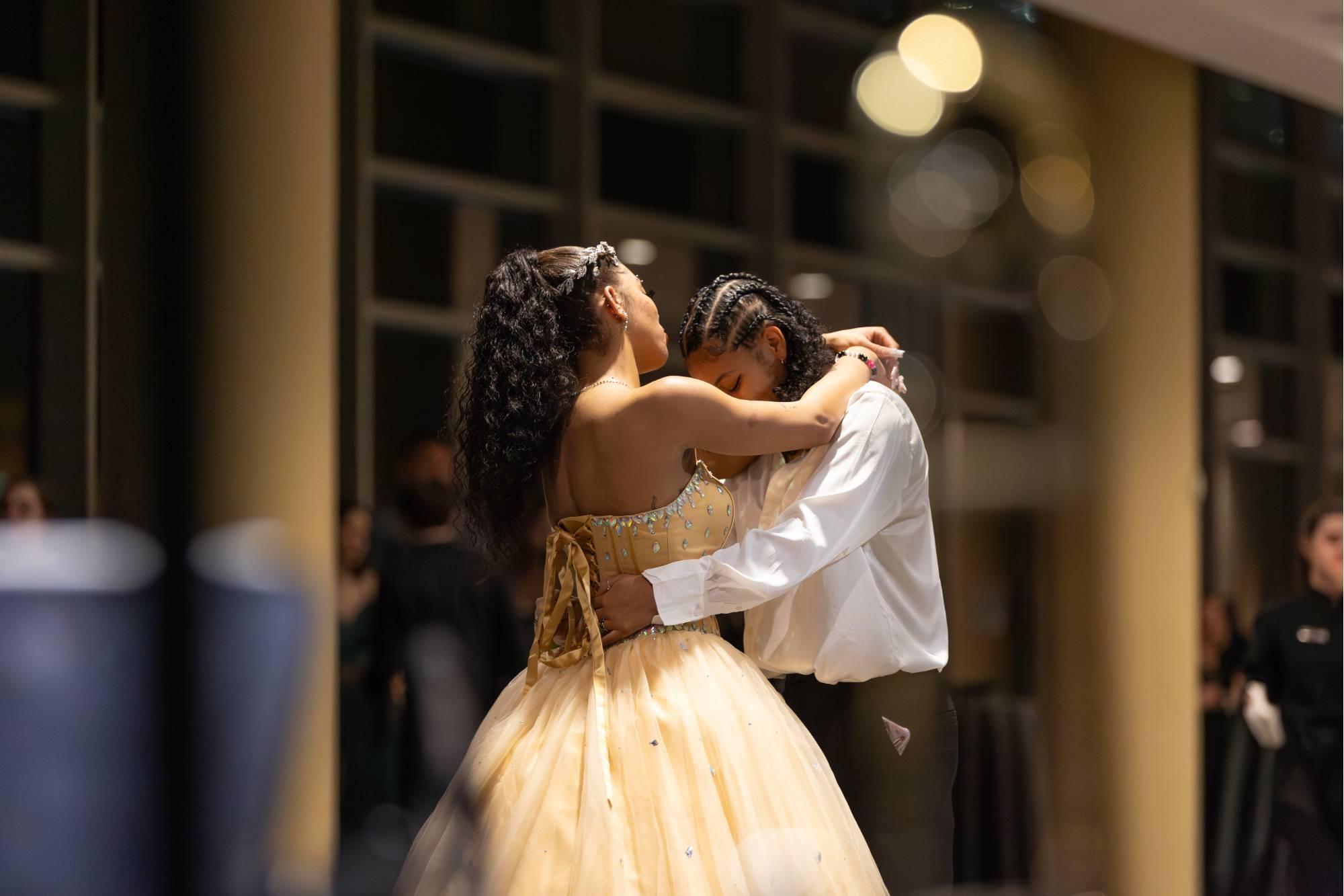 Two people dancing together at Presidents' Ball